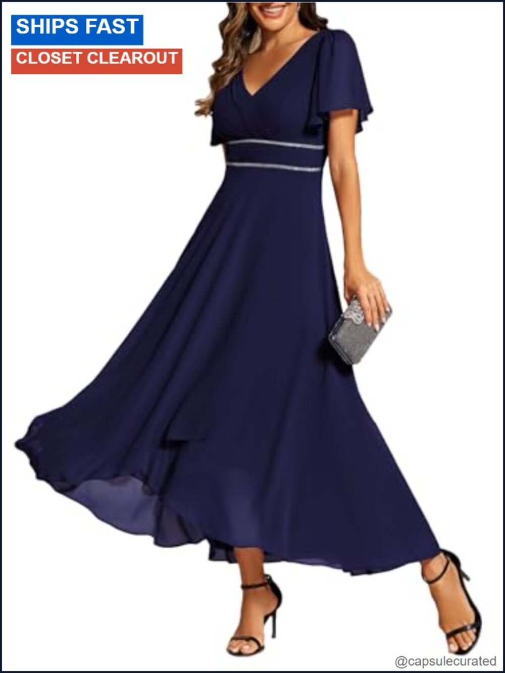 Ever-Pretty Chiffon V-Neck Formal Mother of the Bride Dress with Ruffles